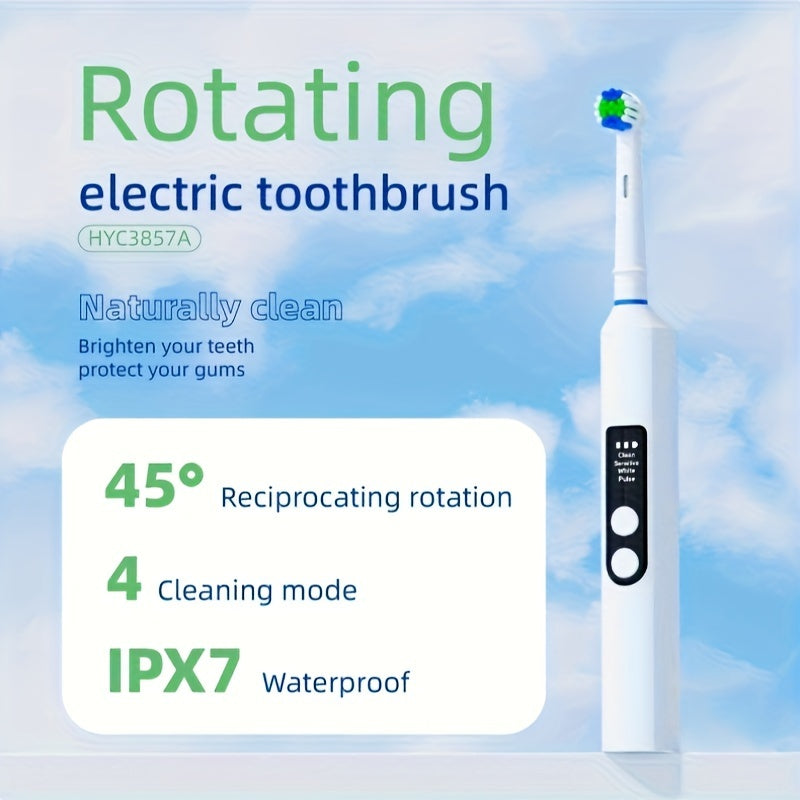 Adult 3D Electric Toothbrush Soft Bristle Rotating Oral Care with 2 Brush Heads