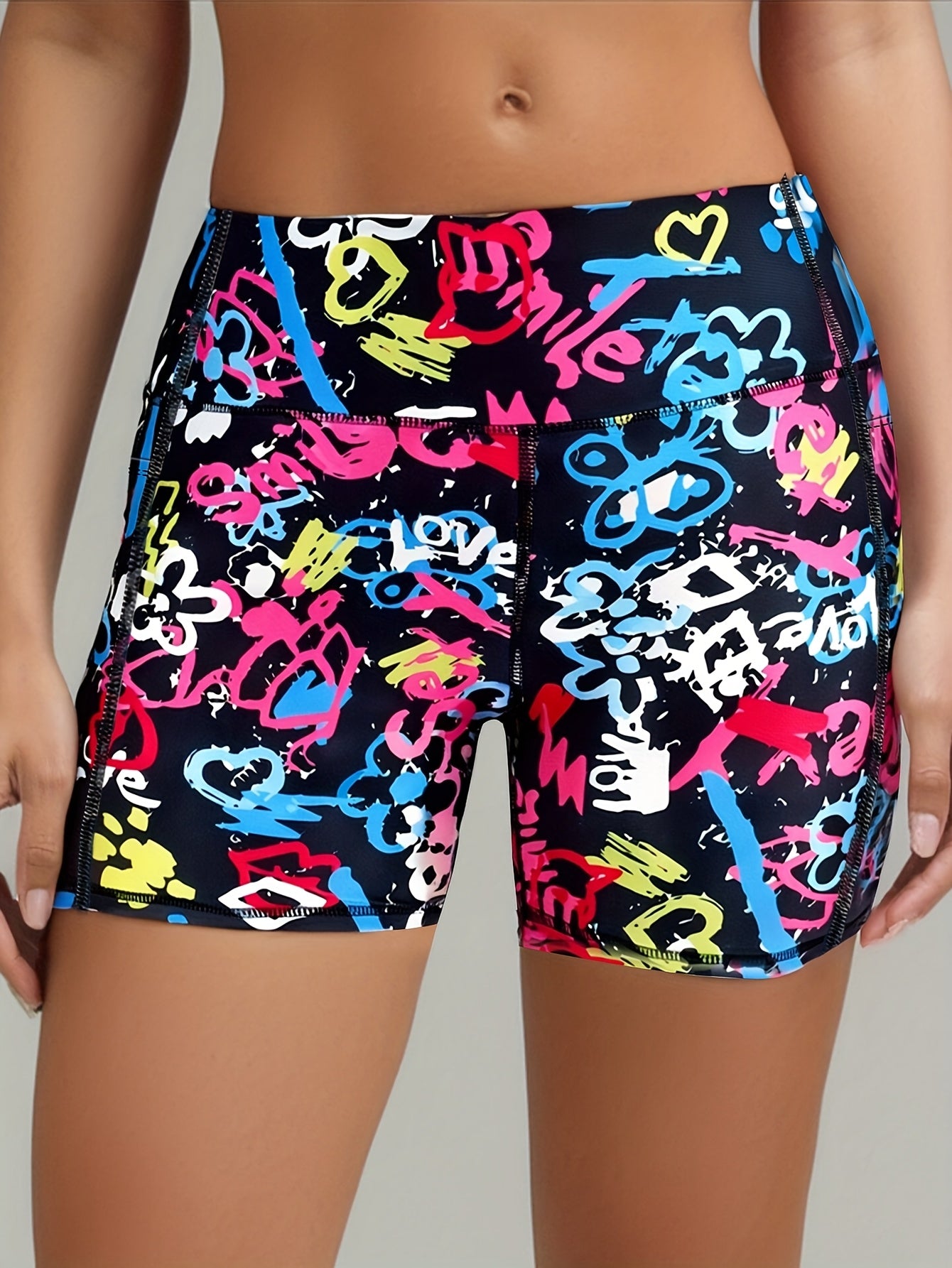 Plus Size Women's High-Waisted Breathable Yoga Shorts with Pockets