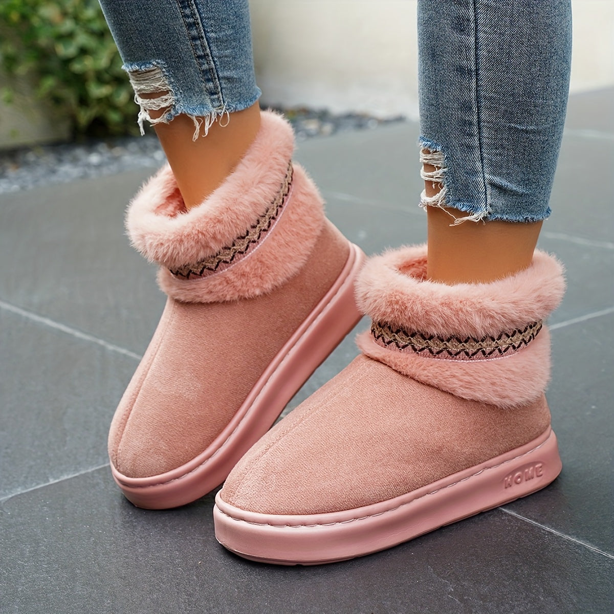Women's Autumn Winter Solid Color Plush House Slippers Anti-Slip Comfort