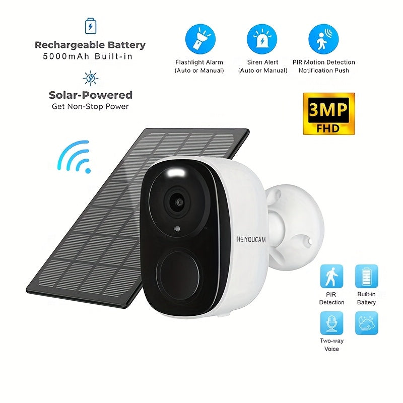 3MP Wireless Outdoor Security Camera with Night Vision Spotlight Solar Powered Human Detection Two-Way Audio SD Cloud Storage