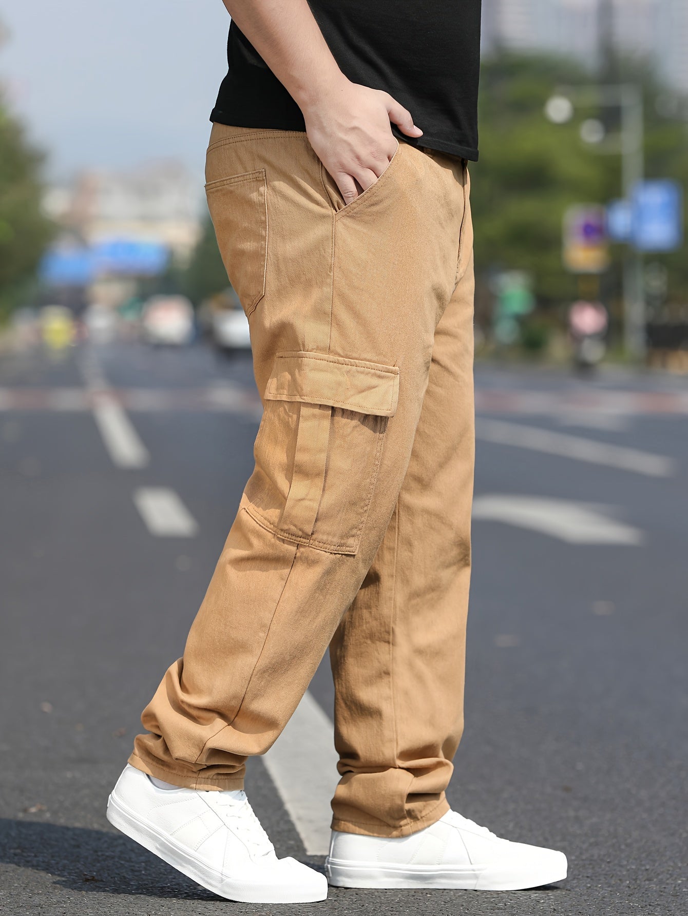Мужские брюки-карго большого размера, 100% хлопок, однотонные, повседневные, классический крой