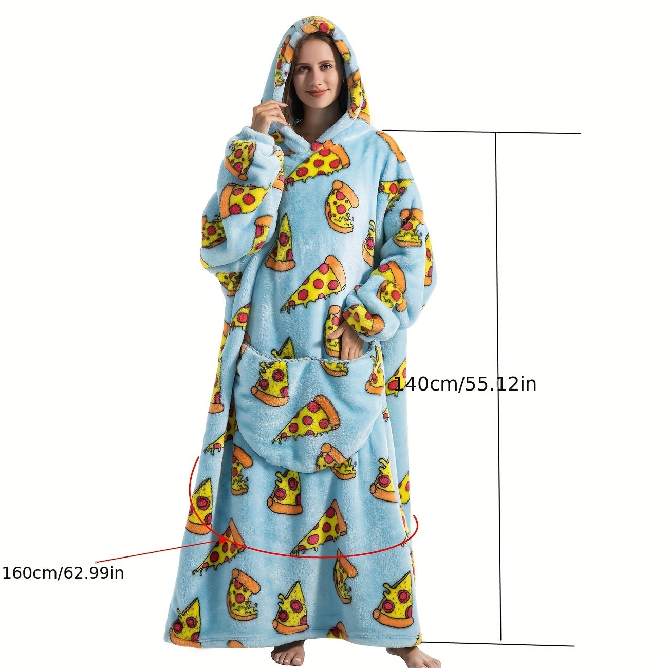 Adult Oversized Hoodie Wearable Blanket with Pepperoni Pizza Print and Front Pocket