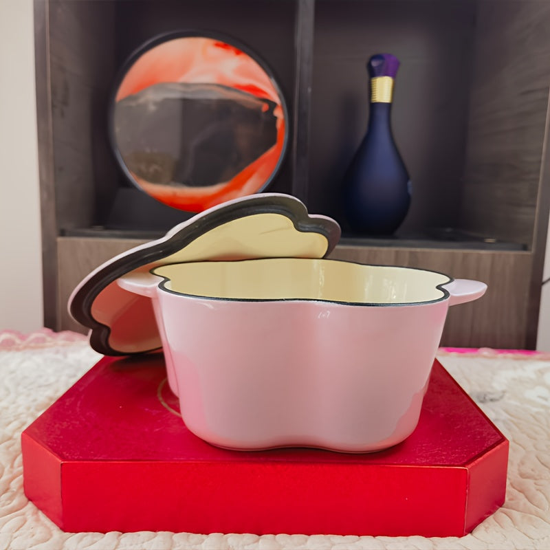 Розовая эмалированная чугунная кастрюля-казан с крышкой объемом 1,5 кварты, безопасна для духовки до 500°F