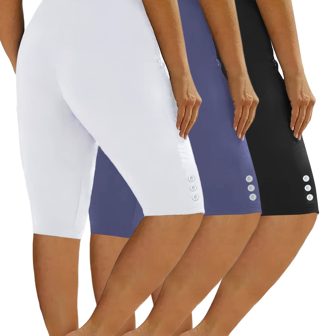 Women's Casual Sports Leggings Shorts 3-Pack, Stretchy, Breathable, Comfortable