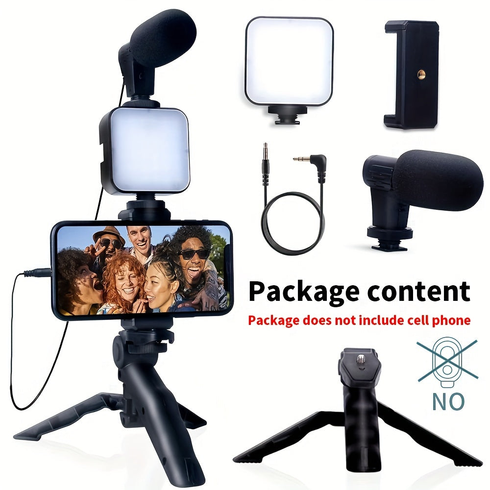Beginner Video Blogging Kit for iPhone and Android with 10-Inch Tripod Microphone for Live Streaming and Vlogging