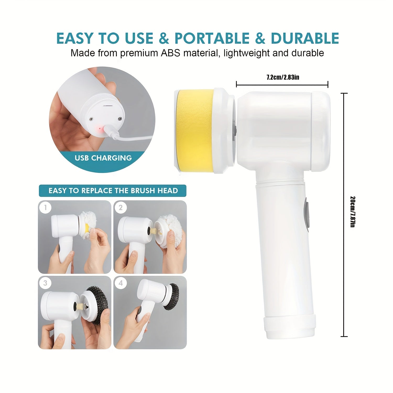 8-in-1 Electric Cleaning Brush Set with 5 Replaceable Heads for Kitchen Bathroom