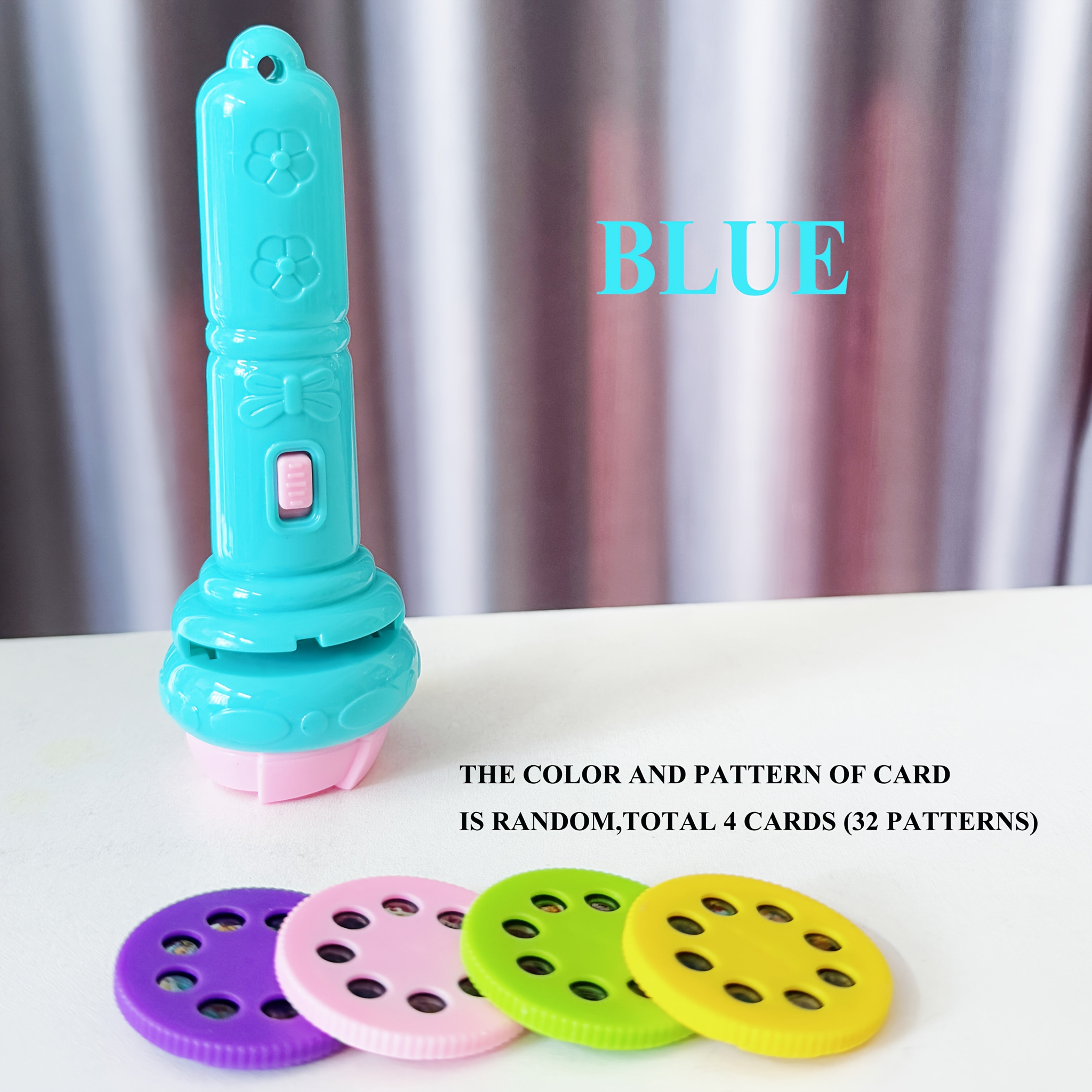 Educational Toy Projector Flashlight for Kids with 32 Dinosaur Animal Fruit Designs in Pink Purple Green Blue