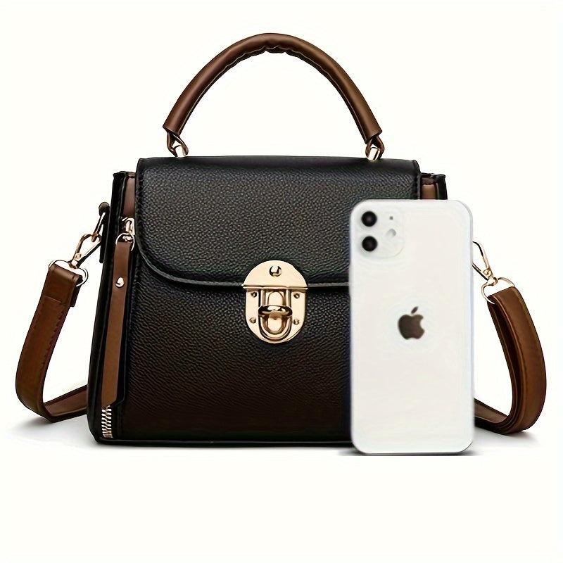 Women's Black Khaki PU Messenger Bag Casual Style Adjustable Strap Magnetic Closure