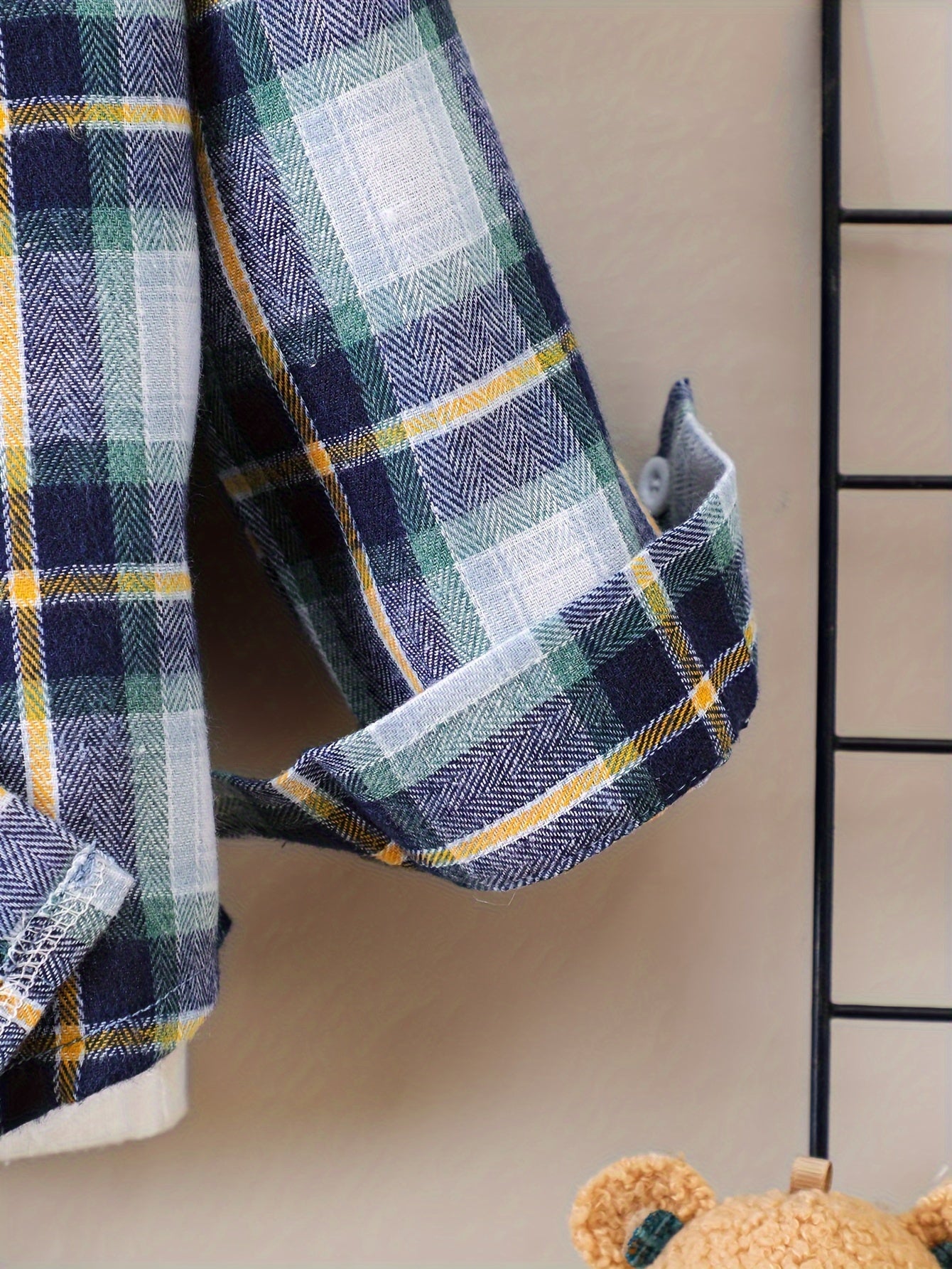 Camisa de mezclilla de manga larga a cuadros para niños, corte regular, para todas las estaciones, de poliéster y algodón tejidos