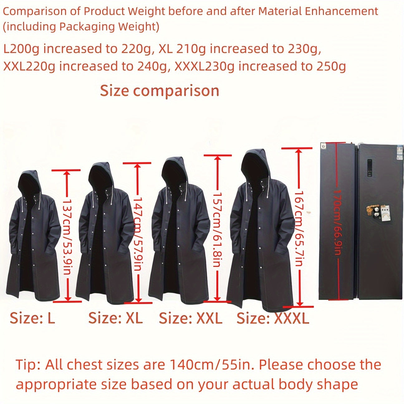 Black EVA Waterproof Raincoat for Outdoor Activities Long Hooded Jacket for Cycling Hiking Fishing