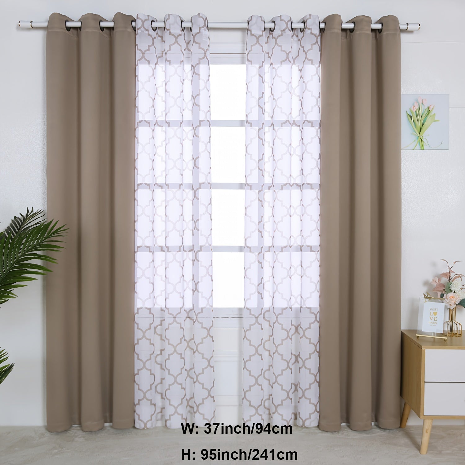 Blackout Curtains and Sheer Panels Set with Snowflake Pattern Indoor Window Decor