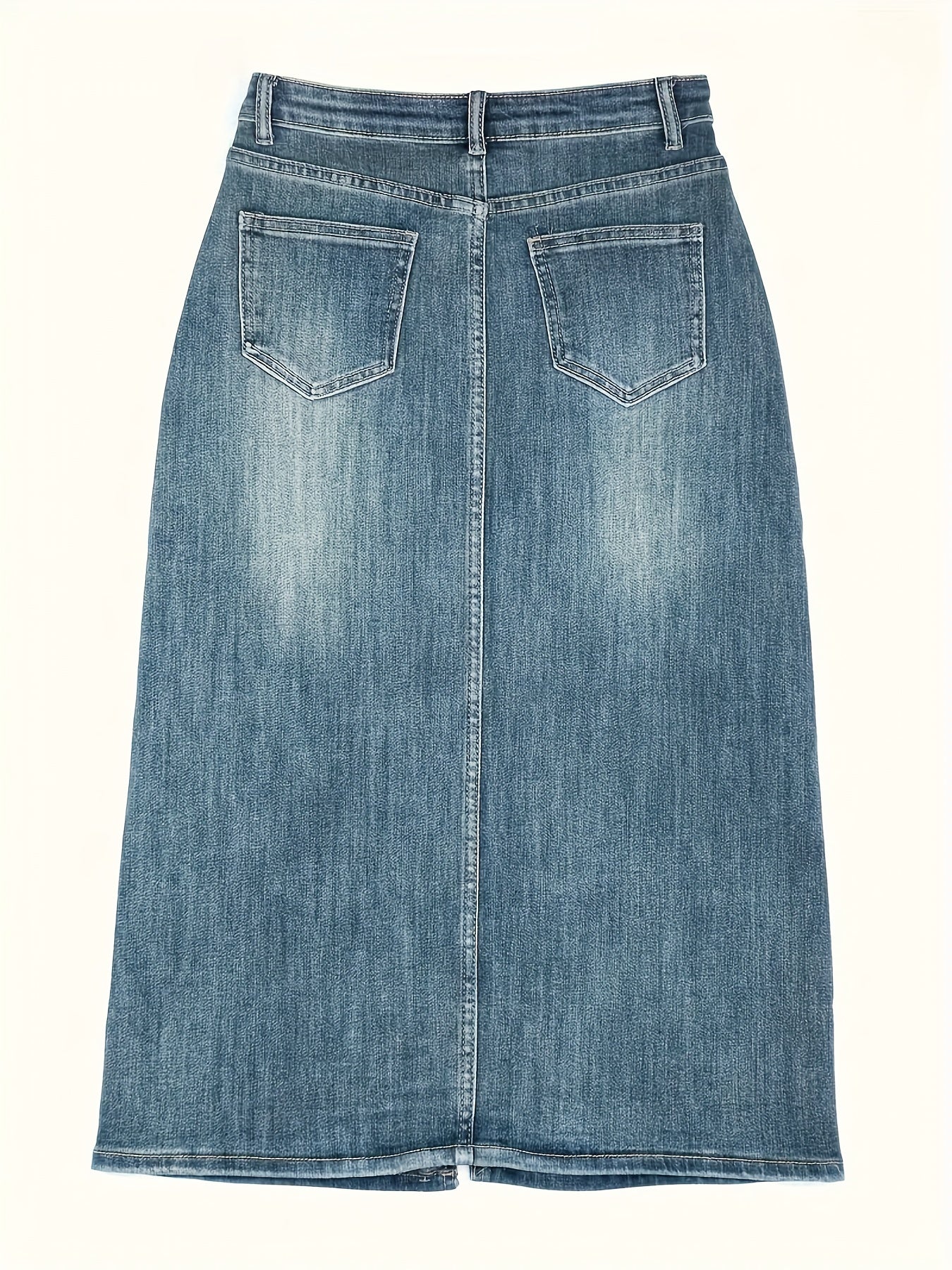 High-Waist Denim Midi Skirt with Split Stretch Non-See-Through Machine Washable for All Seasons
