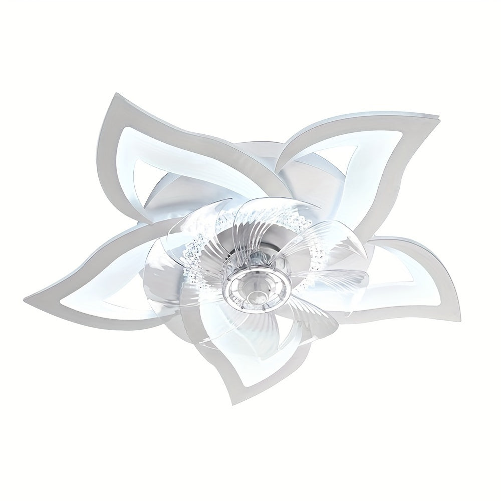 Modern Ceiling Fan with Smart LED Light, 6 Speeds, Dimmable, Remote Control, Flower Design
