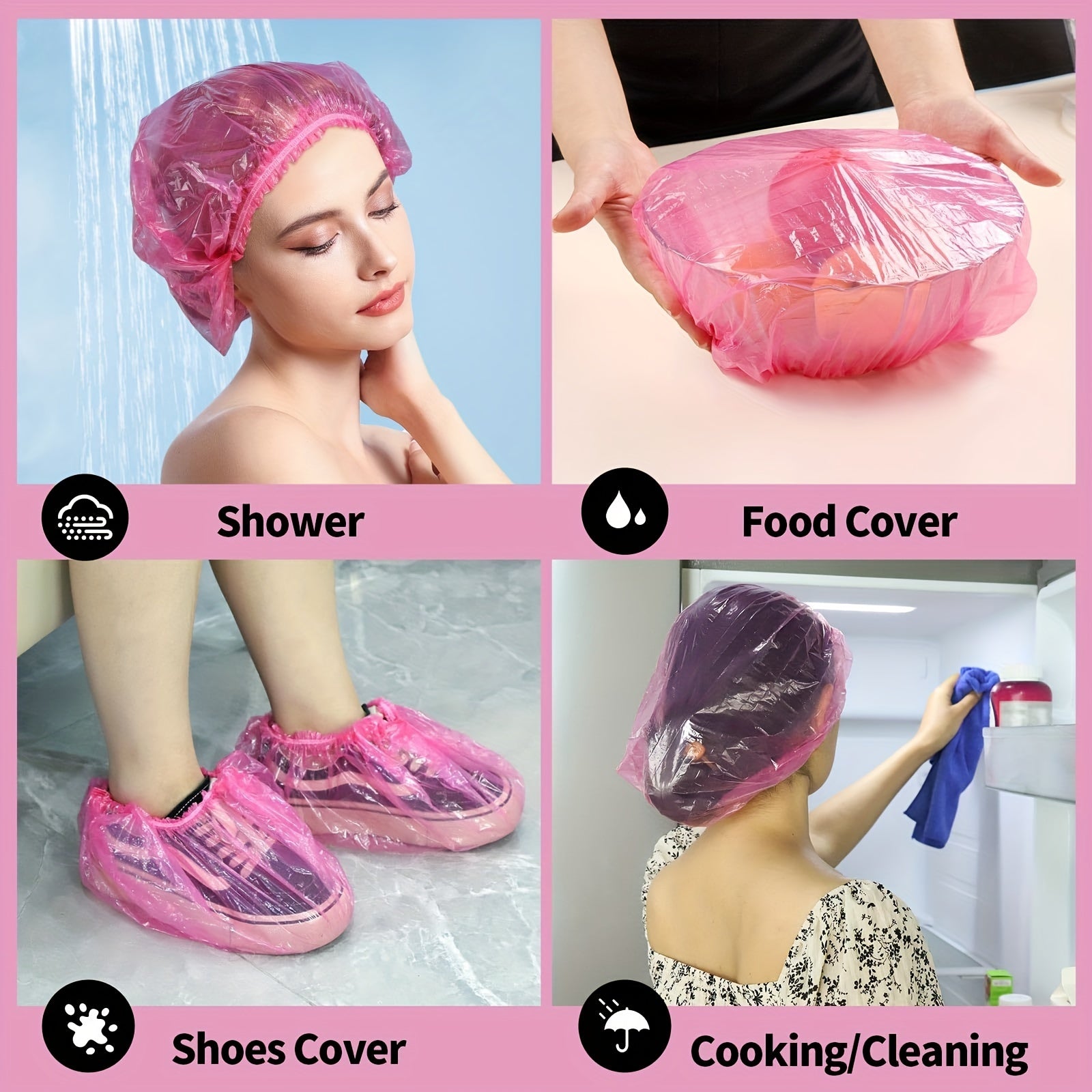 Large Pink Disposable Shower Cap for Women Waterproof Elastic Polyester Spa Salon Use