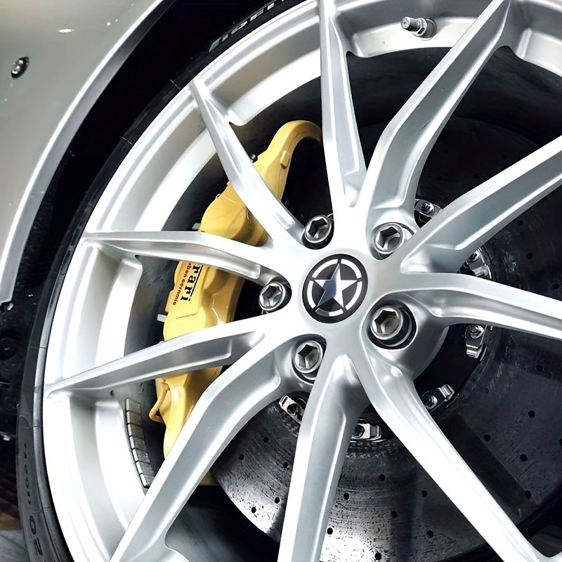 4Pcs Car Wheel Center Hub Covers Star Decal Stickers Black Steel