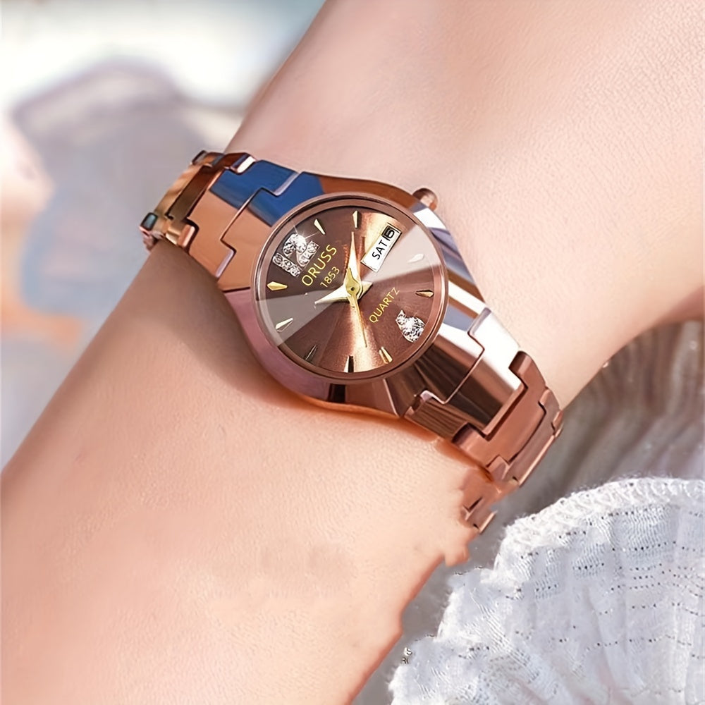 Reloj de pulsera de cuarzo para mujer con piedras de fantasía y función de calendario