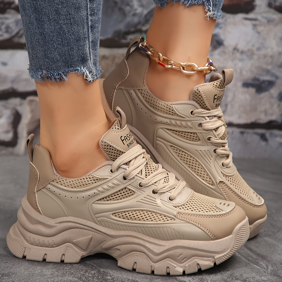 Women's Mesh Chunky Sneakers Breathable Low Top Running Shoes