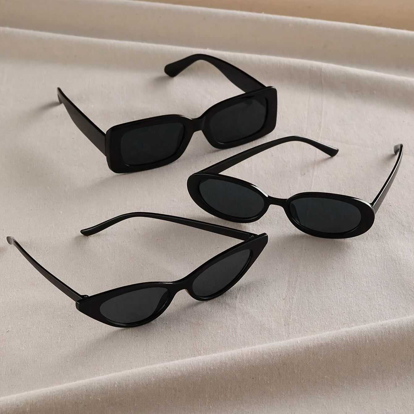 Women's Black Geometric Glasses Set of 3 for Hiking Travel and Daily Use with PC Frame