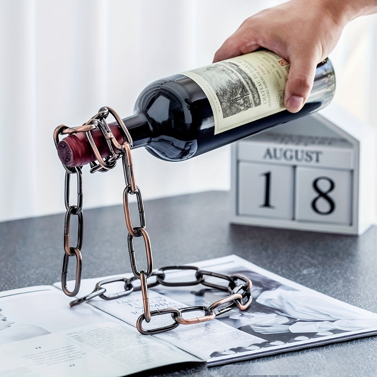 Iron Chain Wine Bottle Holder Decorative Hanging Rack Modern Home Decor