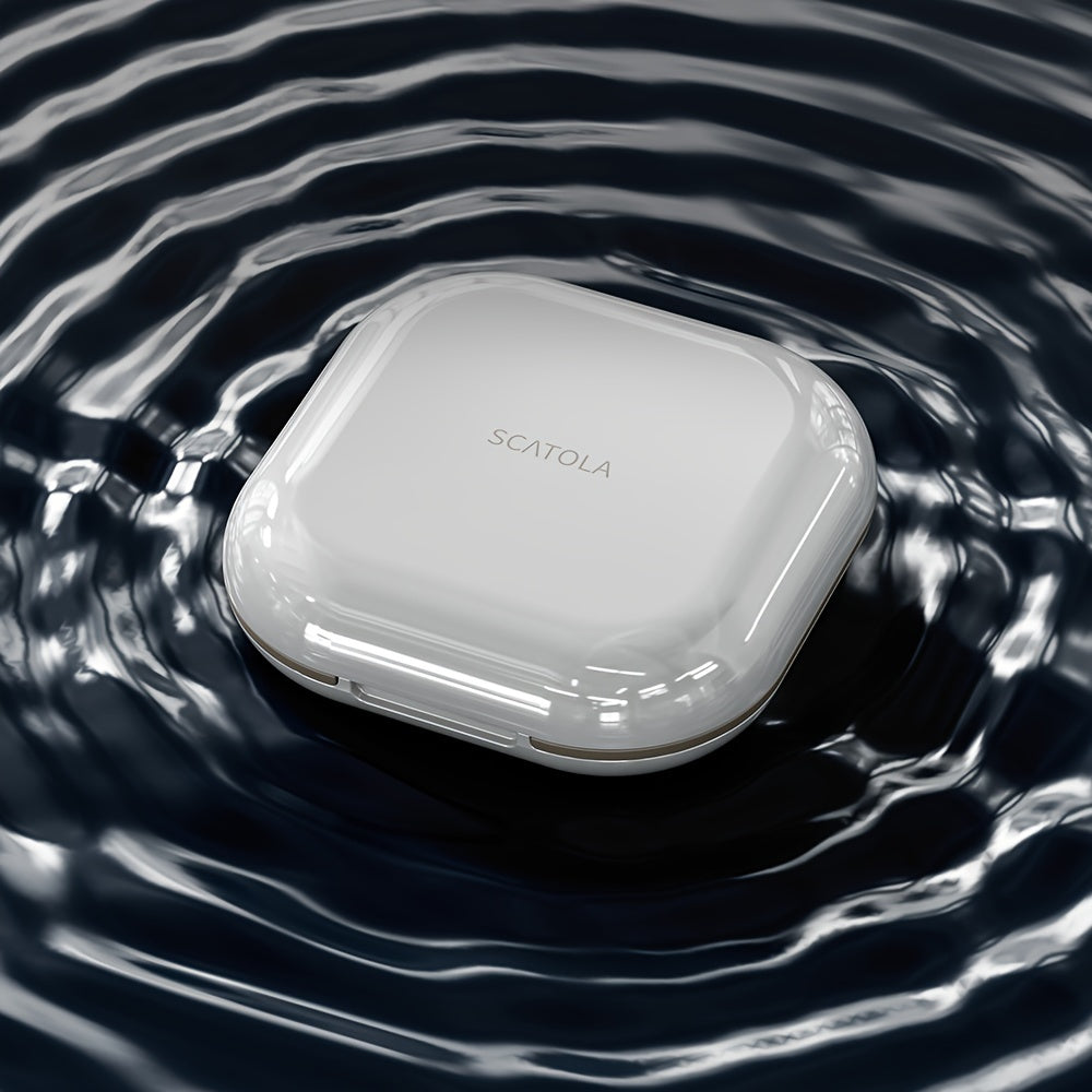 White and Blue 4-Compartment Pill Organizer with Transparent Lid for Travel and Daily Use