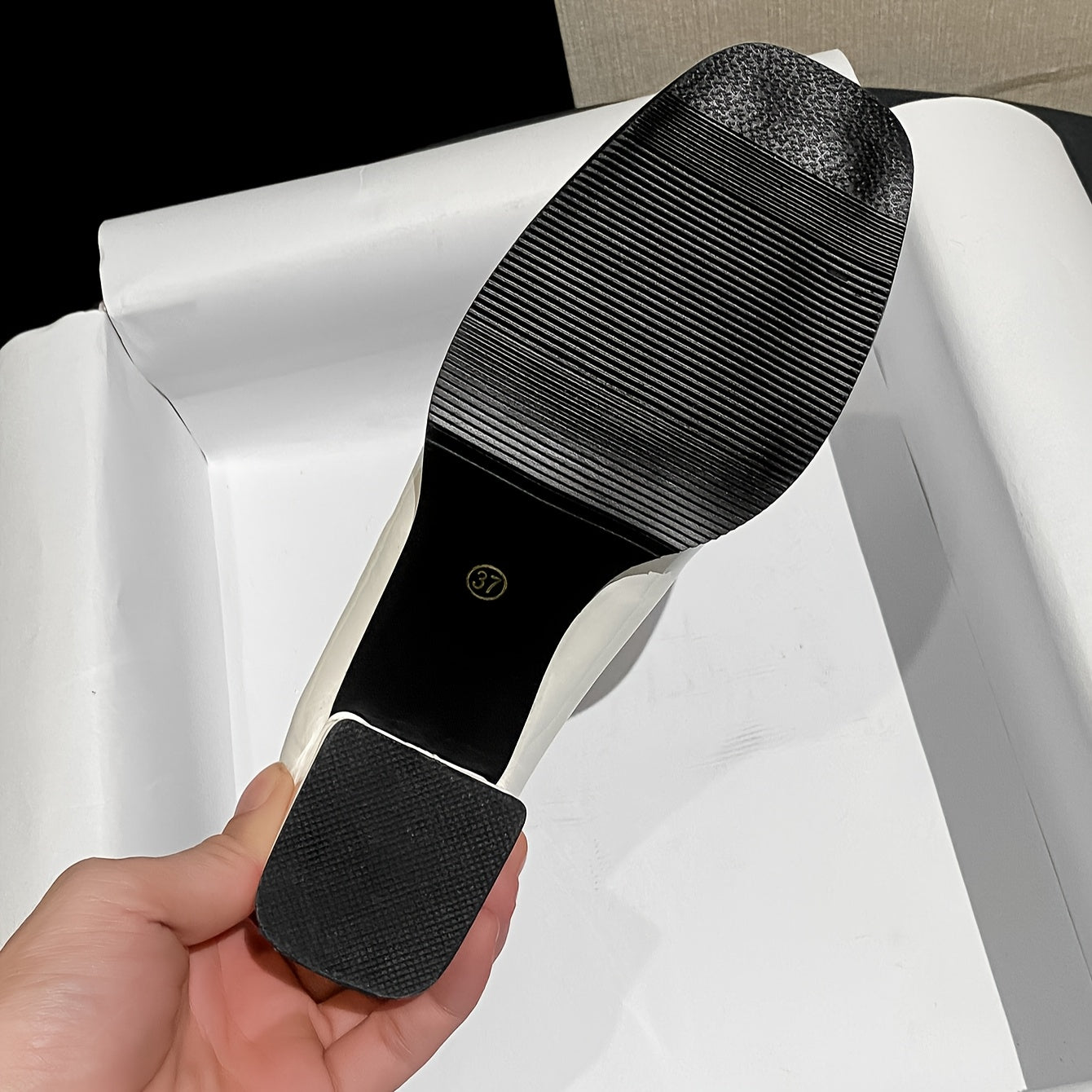 Women's Retro Square Toe High Heels Non-Slip Chunky Pumps PU Cover Rubber Sole