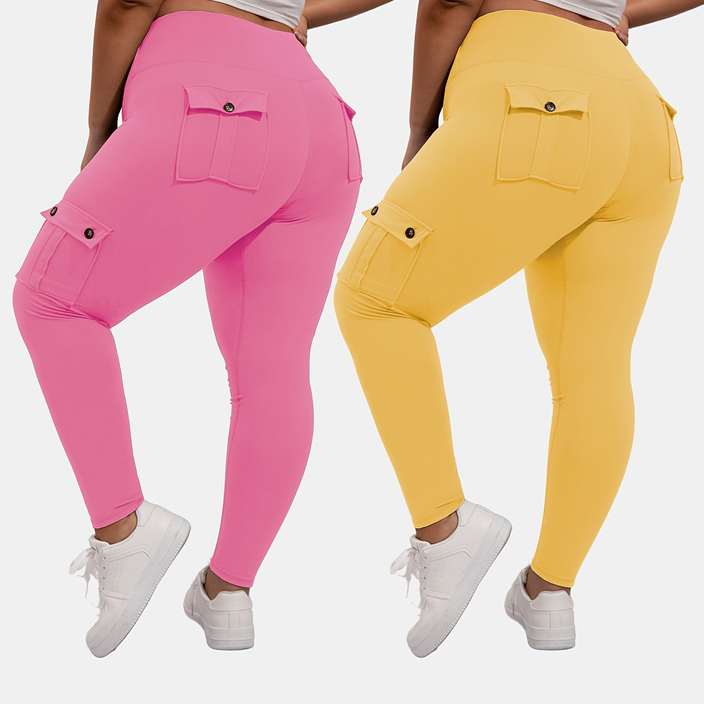 Ayollar uchun sport legginslari yuqori bel, qorin nazorati, namlikni olib tashlovchi, yugurish va yoga uchun, qora, 2 ta paket