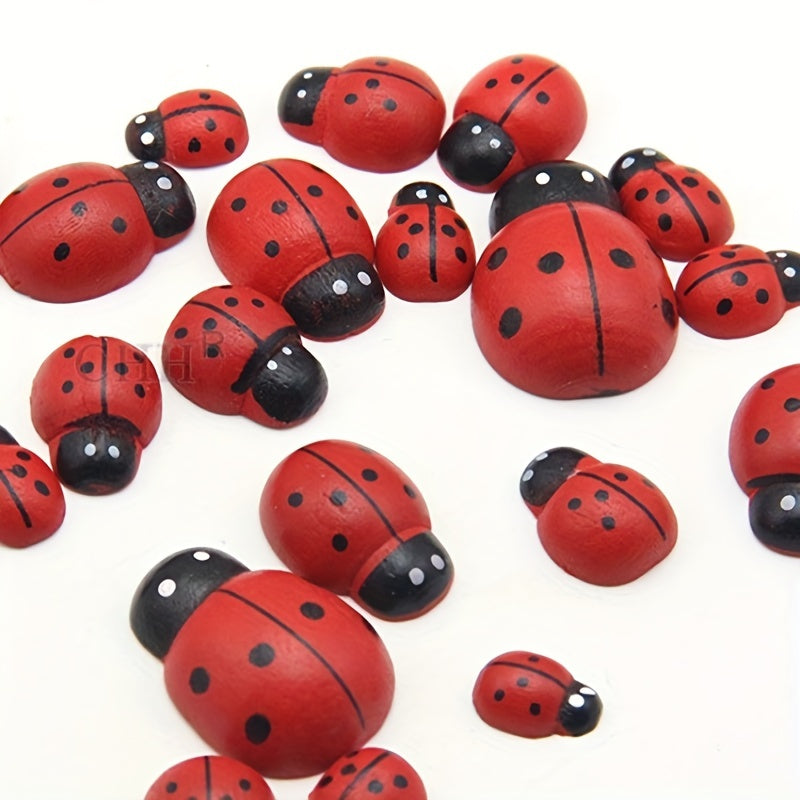 Ladybug Charms 100 Pcs Red Wooden Beetle Pendants with Star Design for Jewelry Making
