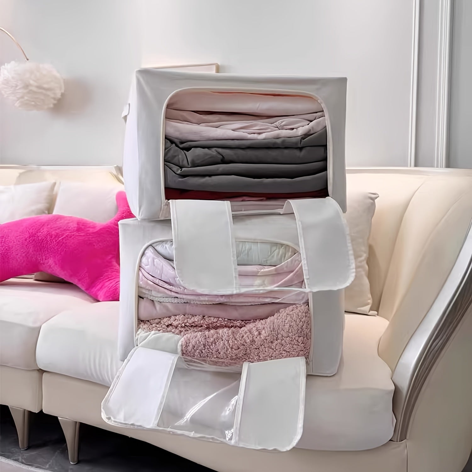 Storage Bins with Metal Frame and Clear Window for Winter and Spring Large Capacity Foldable Stackable Organizer