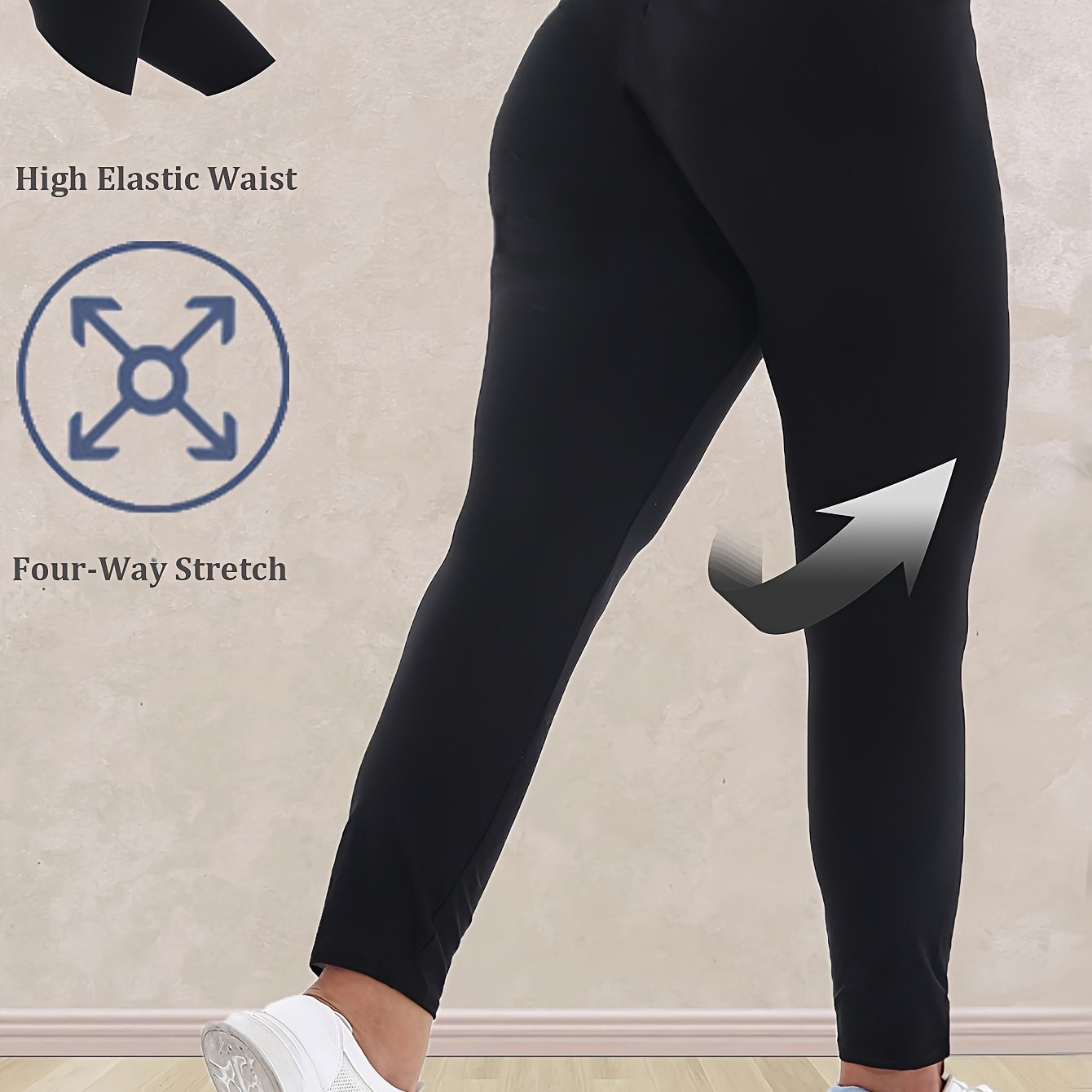 Plus Size Women's High-Waisted Leggings Solid Black 7/8 Length All-Season