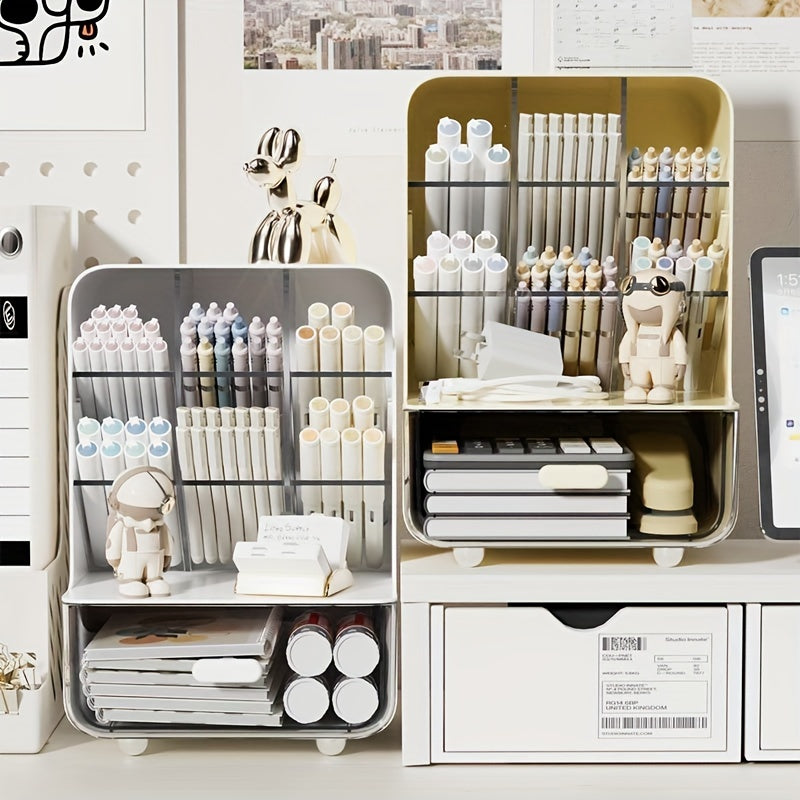 Large Capacity Plastic Desk Organizer with Drawer for Stationery and Accessories