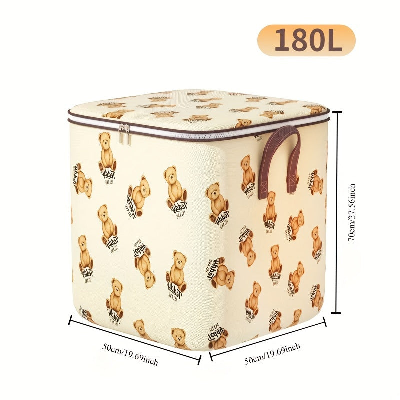 Foldable Fabric Storage Bag for Teddy Bear Clothes and Quilts in Bedroom