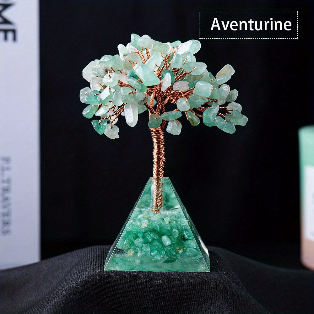 Decoración de árbol de cristal con base de pirámide de piedra natural para meditación, alineación de chakras, Feng Shui
