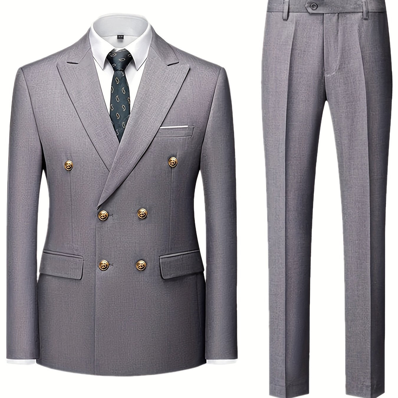 Men's Light Blue Slim Fit Double-Breasted Blazer and Pants Set for Formal Occasions