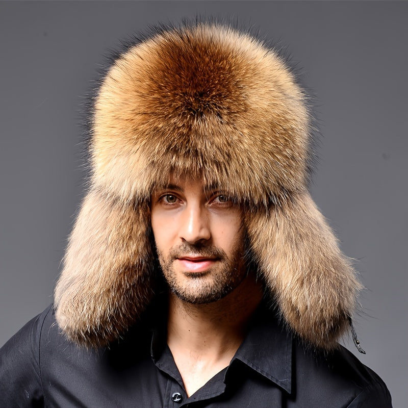 Men's Faux Fur Trapper Hat Bomber Style Russian Ushanka Winter Warm Fluffy Fur Trim