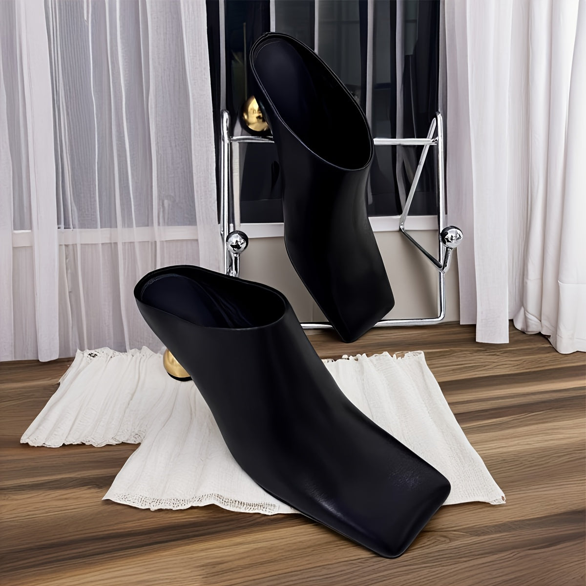 Women's Faux Cover Ankle Boots with Square Toe and Unique Heel