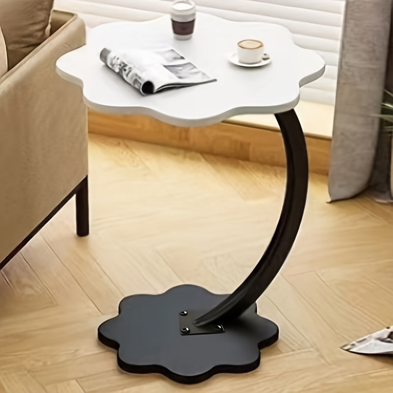 Mesa lateral en forma de pétalo de madera y metal, estilo art déco, doble capa, para sala de estar y dormitorio