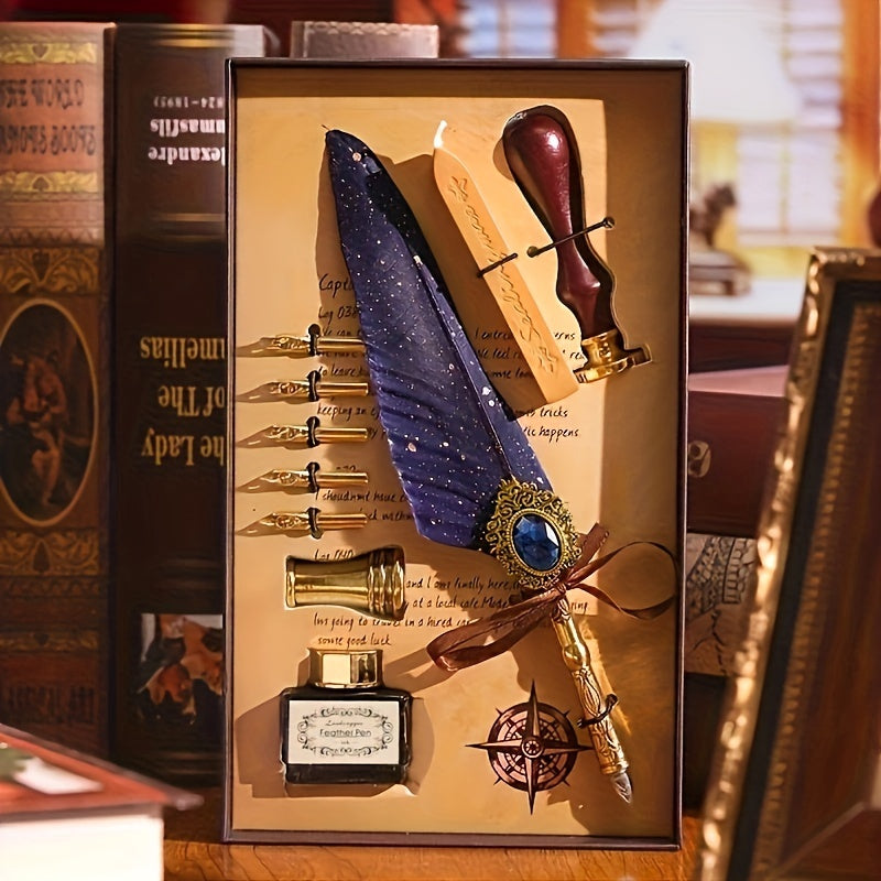 Антикварный набор для письма с восковым печатем, перьевая ручка, каллиграфическая чернильная ручка, механическая шестерня, перьевая ручка для окунания