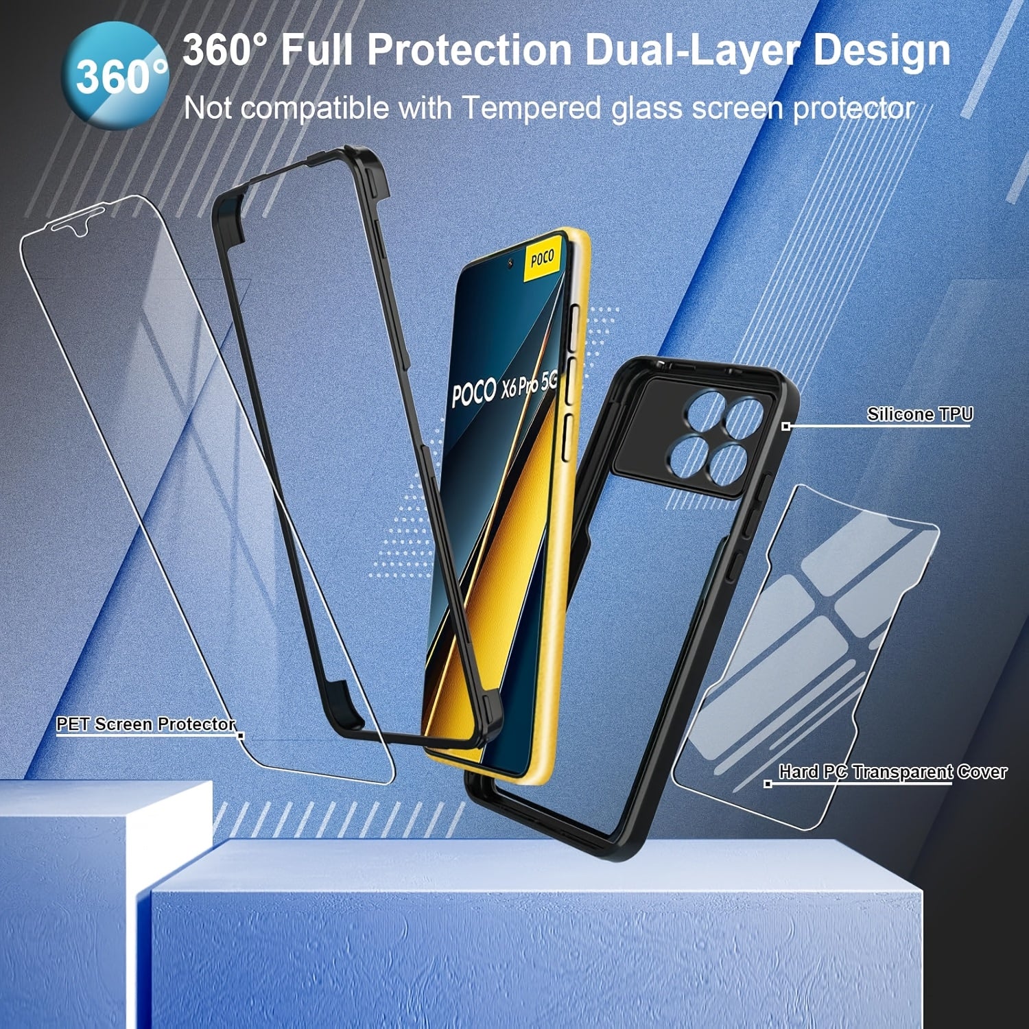 360 Full Body Shockproof Phone Case for Xiaomi POCO Series with Built-in Screen Protector