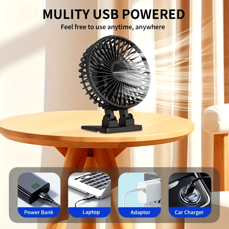 Whisper Quiet 4-Inch USB Desk Fan 3-Speed Portable USB Powered Plastic