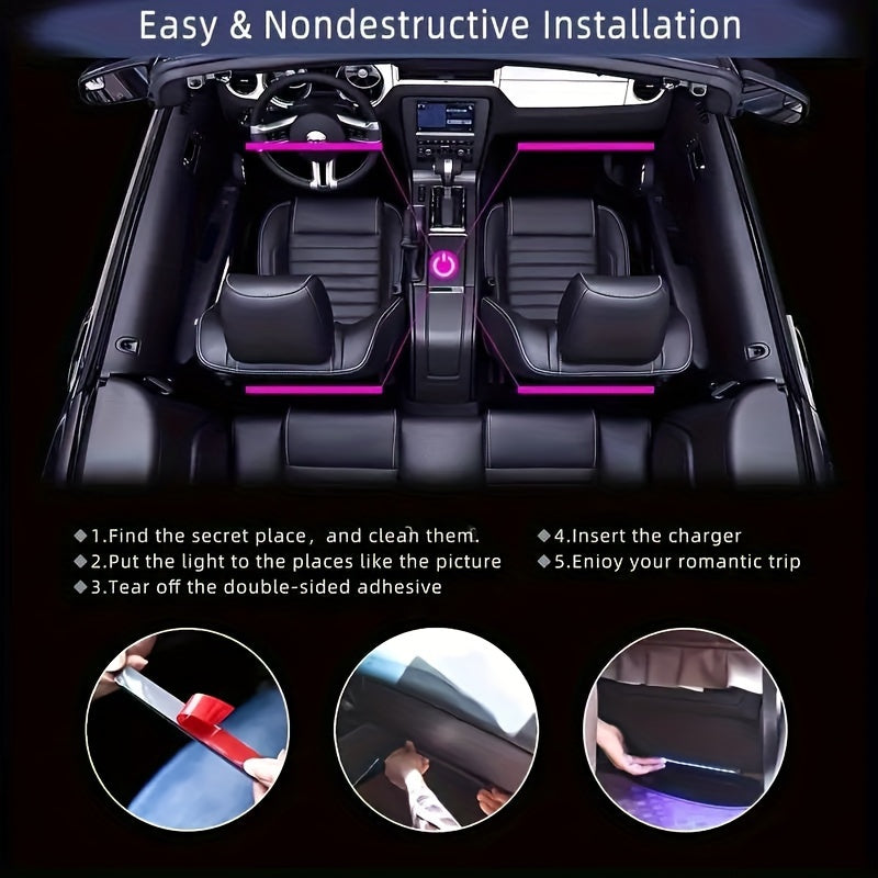Car Interior RGB LED Foot and Music Light with 48 LEDs for Vehicles