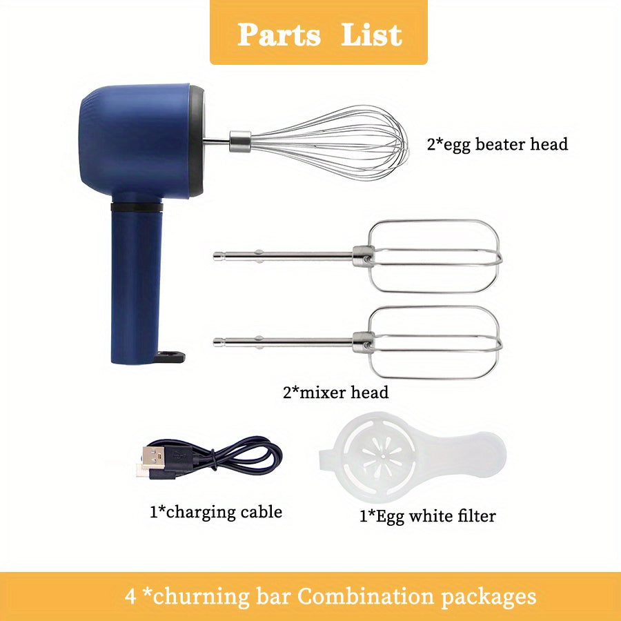 Qayta zaryadlanadigan USB bilan ishlaydigan simsiz elektr qo‘l mikseri, pishirish uchun ikki tomonlama choyshabli qotishmasi