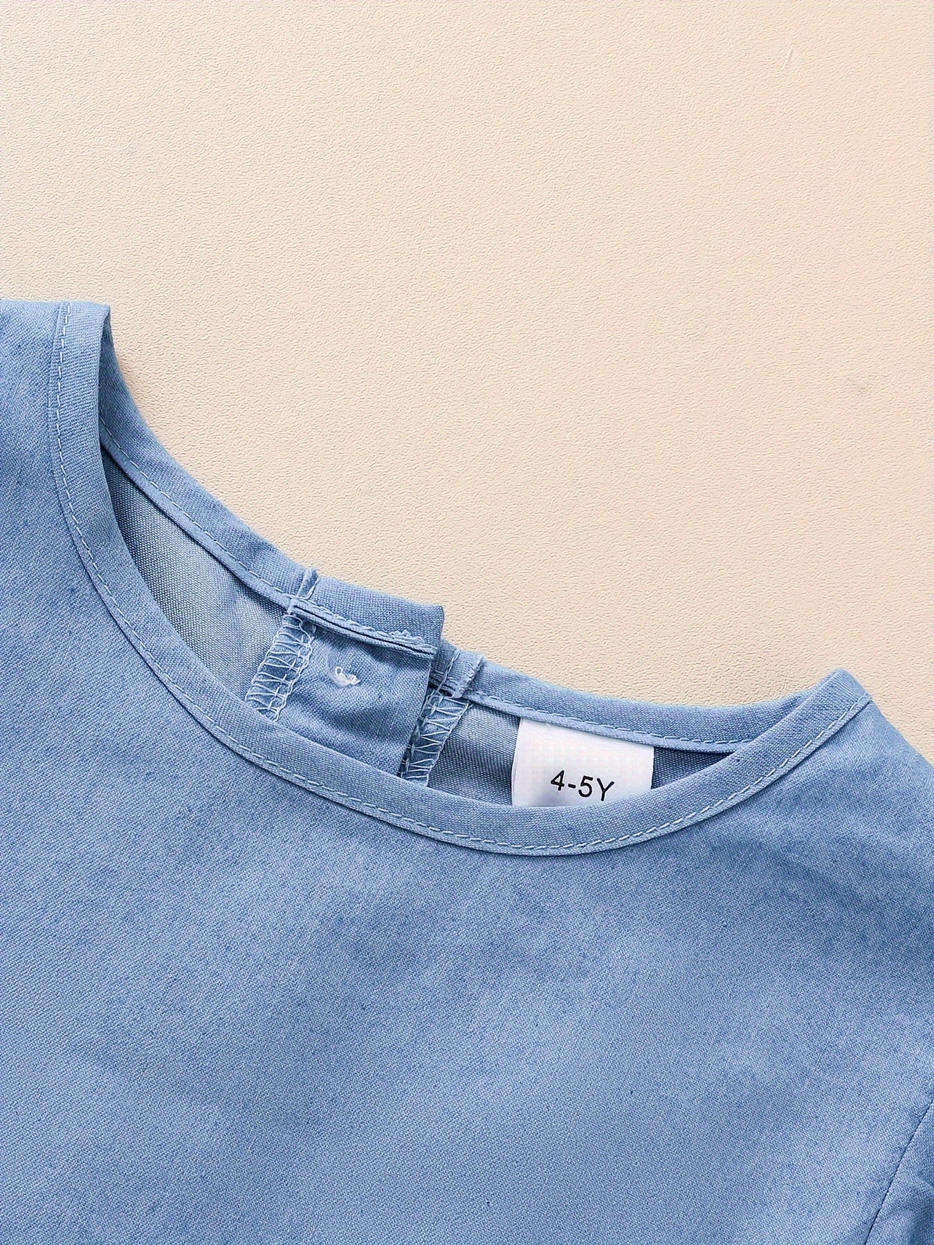 Girls' Denim Dress with Ruffle Trim Cotton Blend Summer Casual