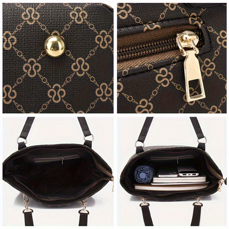 Set of 6 Large Capacity Printed Faux Leather Briefcases for Office and Travel