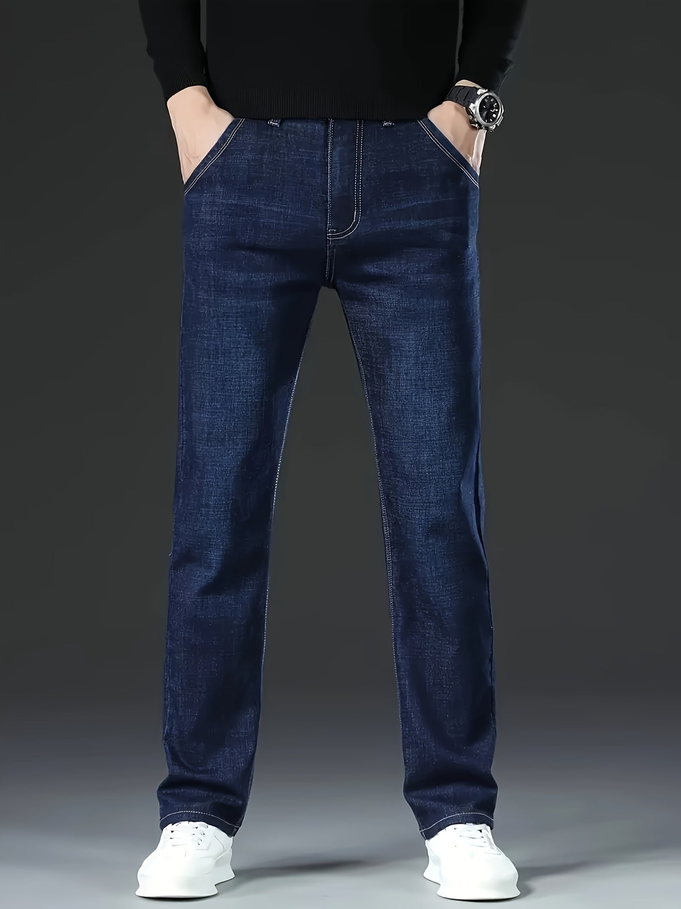 Men's Cotton Blend Straight Leg Jeans for Business Casual All-Season