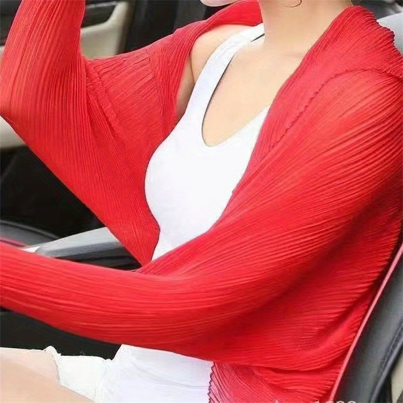 Women’s Wrinkle-Free Chiffon Sun Protection Sleeve Shawl for Driving in Solid Color