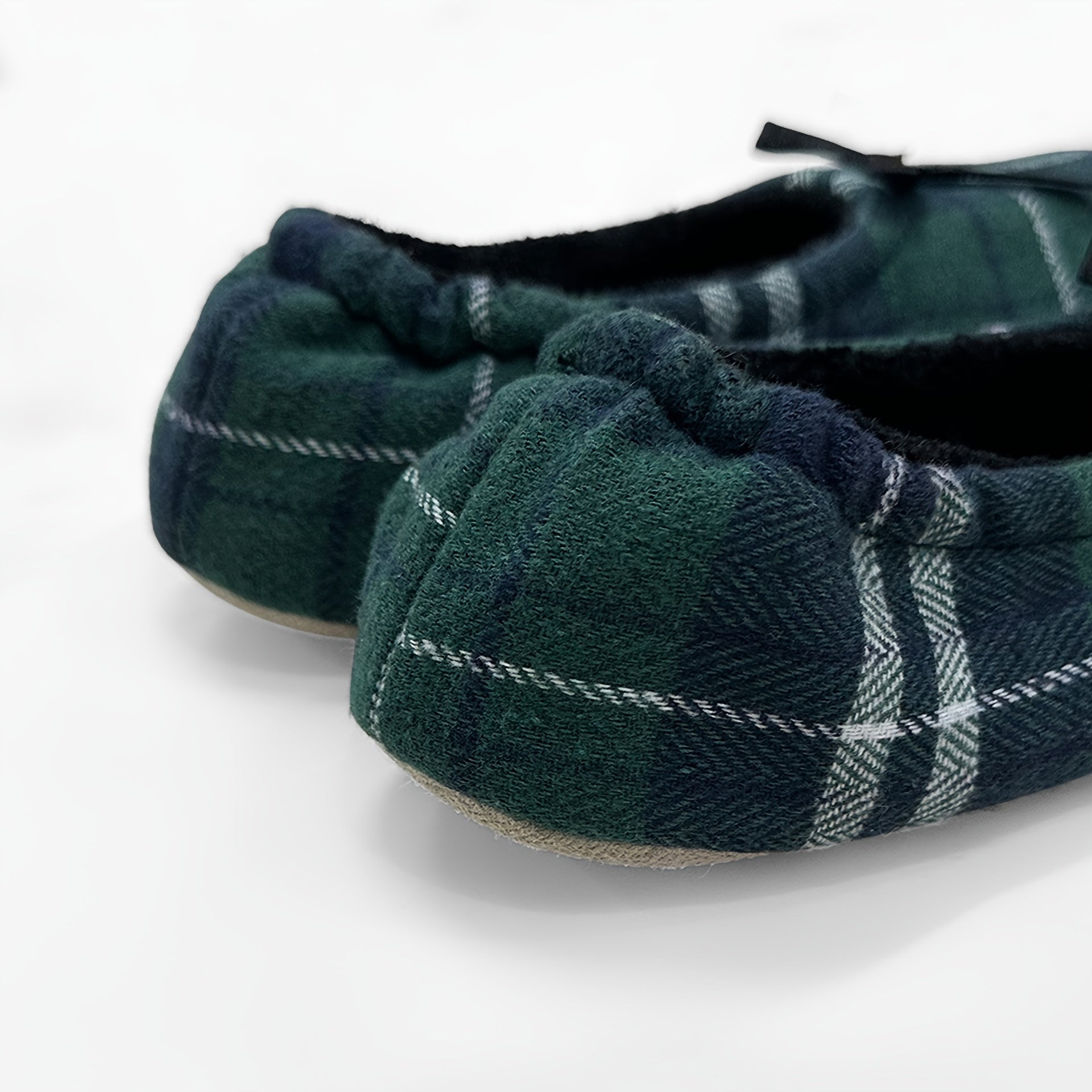 Women's Plaid Ballet Flats with Black Bowknot Casual Slip-On Round Toe