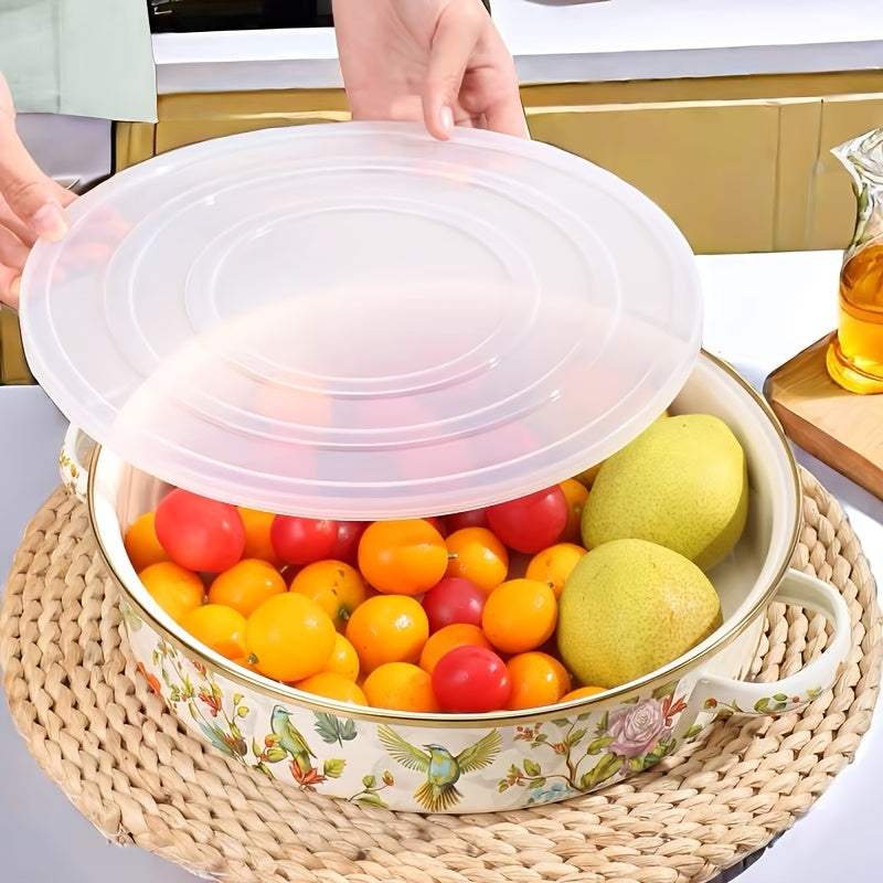 Enamel Baking Pan 27.94cm with Dual Handles and Plastic Lid for Cooking and Serving