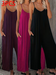 Women's Spaghetti Strap Jumpsuit Polyester Blend Pockets Summer Casual