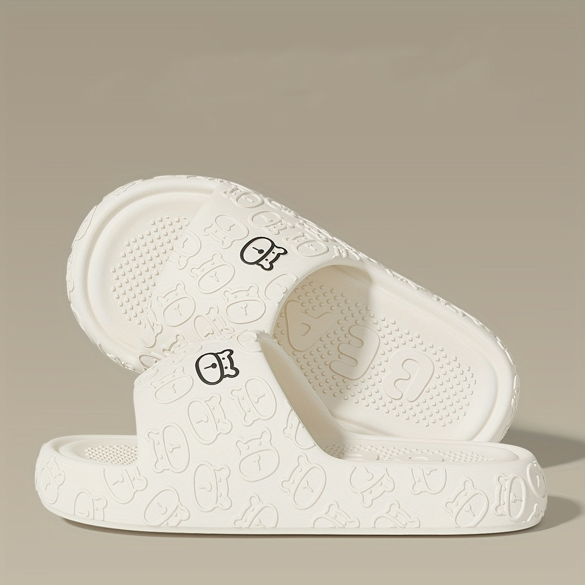 Unisex EVA Slides Casual Cartoon Bear Open Toe Slip-On Indoor Outdoor Sandals