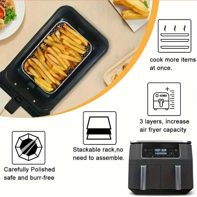 3-Piece Stainless Steel Air Fryer Accessories Non-Stick Rack Multi-Use Compatible with Most Air Fryers
